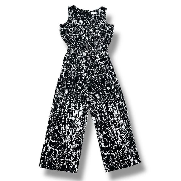 Calvin Klein Abstract Print Elastic Waist Wide Leg Sleeveless Jumpsuit Black 8 - Picture 13 of 13